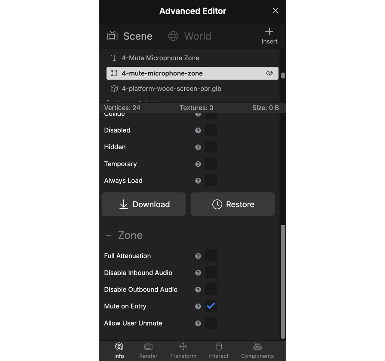 Vatom Spaces Audio Zone Settings