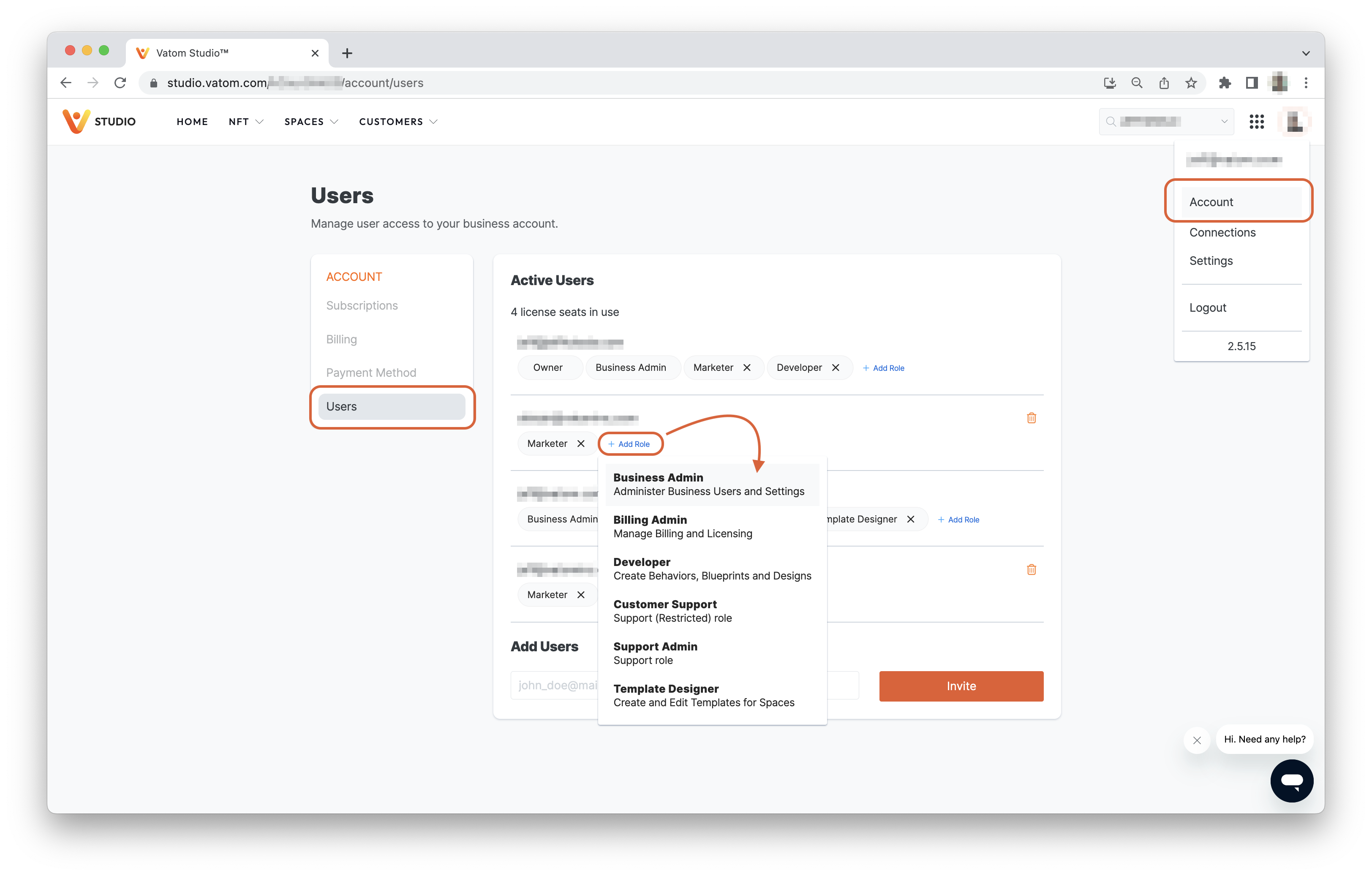 Vatom Studio Business Users