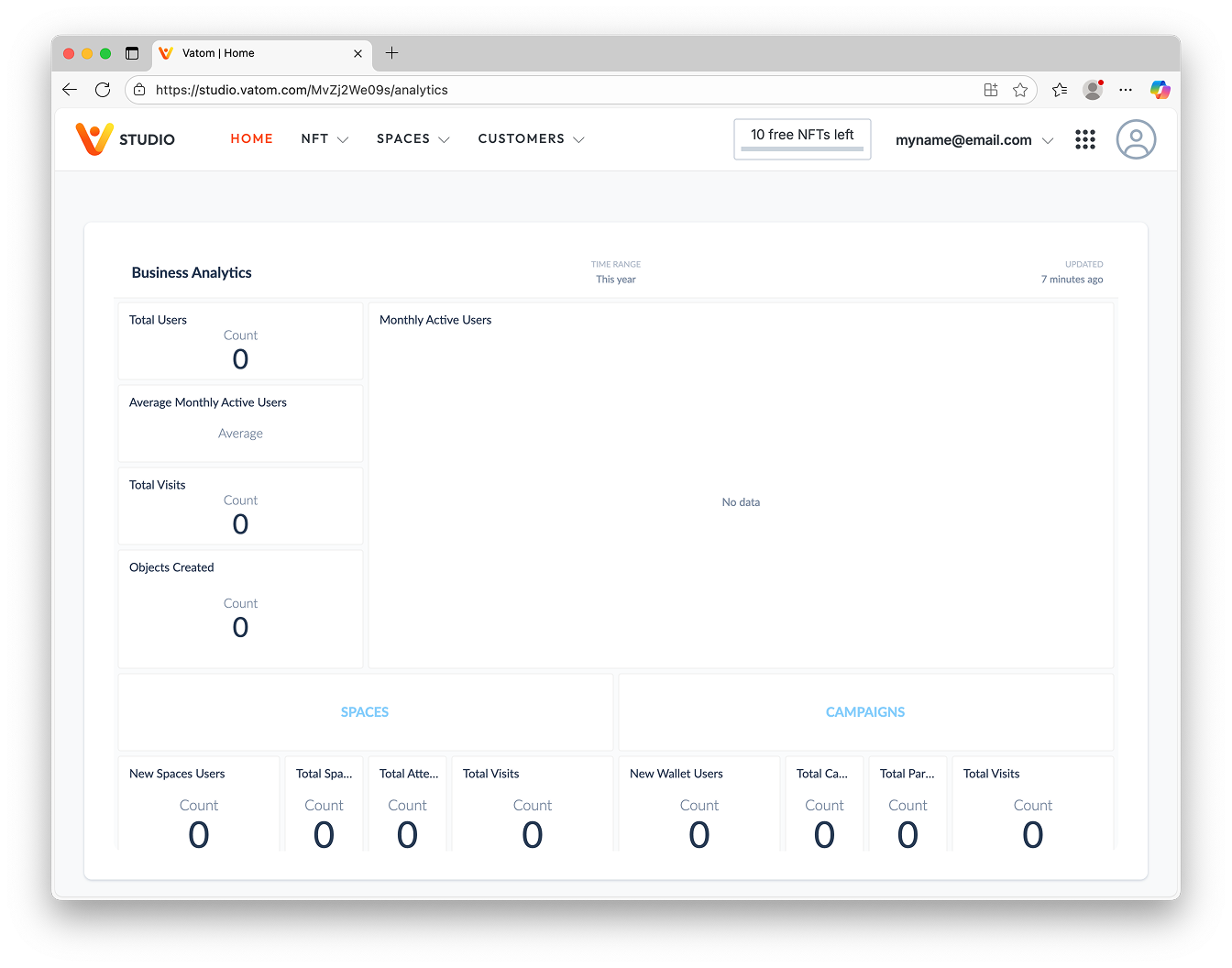 Vatom Studio Dashboard Home