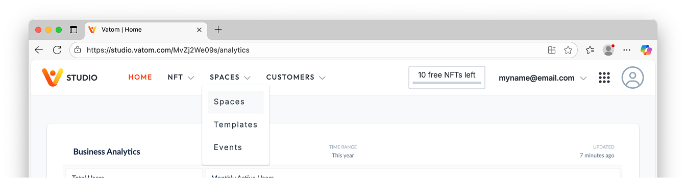 Vatom Studio Dashboard Spaces