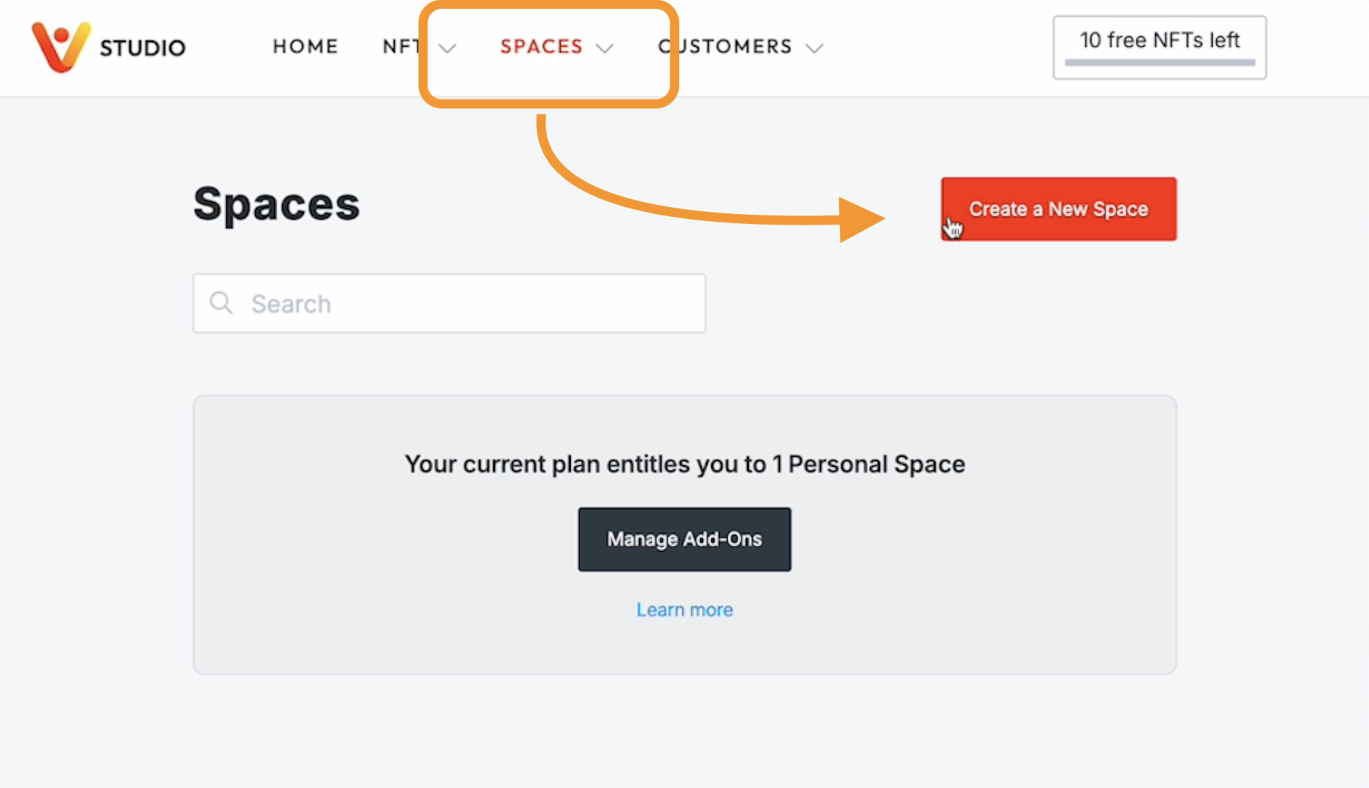 Create New Space: Vatom Studio > Spaces